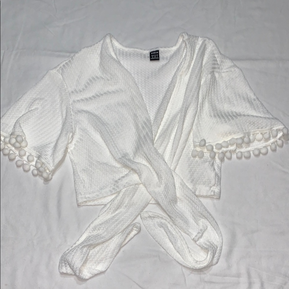 SHEIN White wrap Textured Knit Top